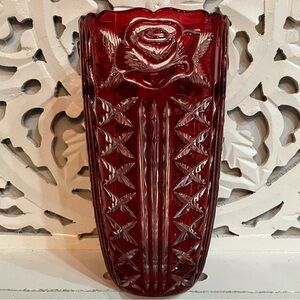 Vintage Evita Cut to Clear Red Crystal Vase